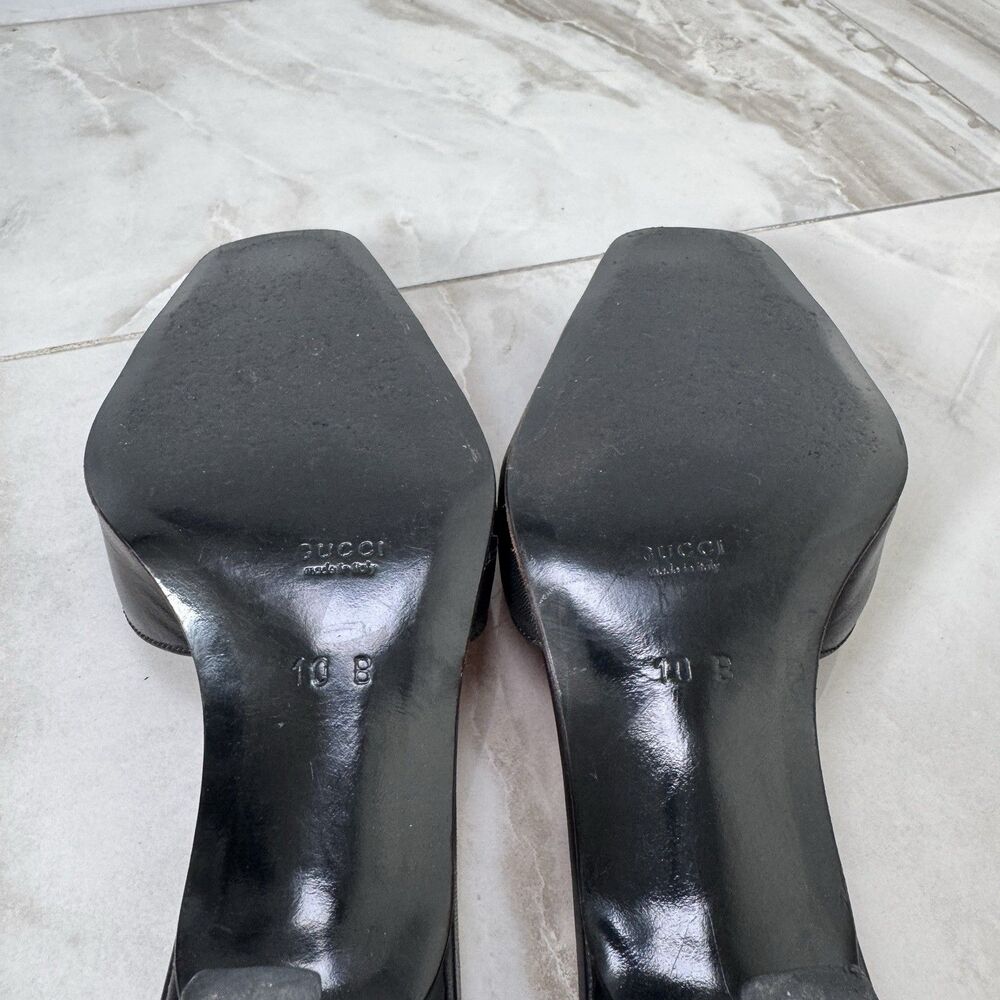 Rare Vintage Tom Ford Gucci Black Leather Square-Toe Mule Kitten Heels Sz 10B - Picture 5 of 7